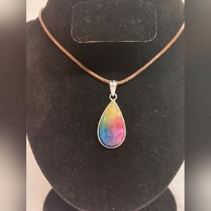 Solar Quartz Pendant with Cord Necklace (3 cords- brown, ivory, black).